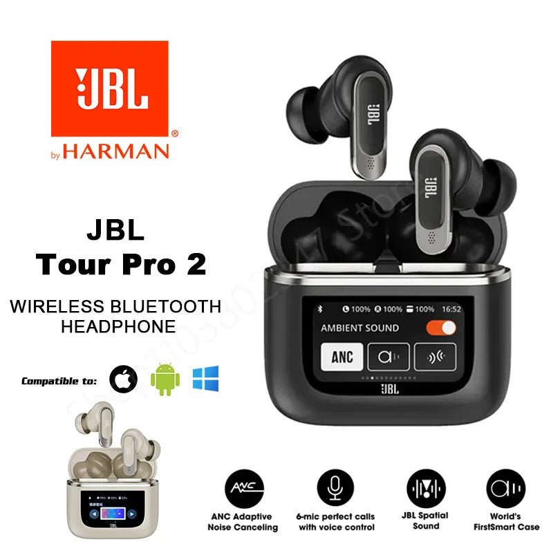 JBL Tour Pro 2 True Wireless Bluetooth Earphones with Noise Cancelling and LED Display Case