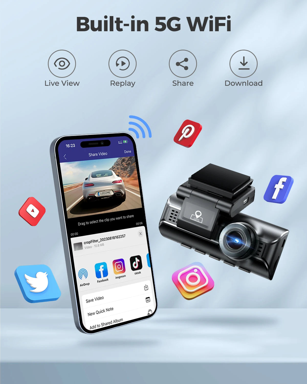 AZDOME M550 Pro Dash Cam – 4K UHD Car DVR with 5.8GHz Wi-Fi, GPS, Night Vision, 2/3 Channel Front, Cabin & Rear Cameras, Parking Monitor