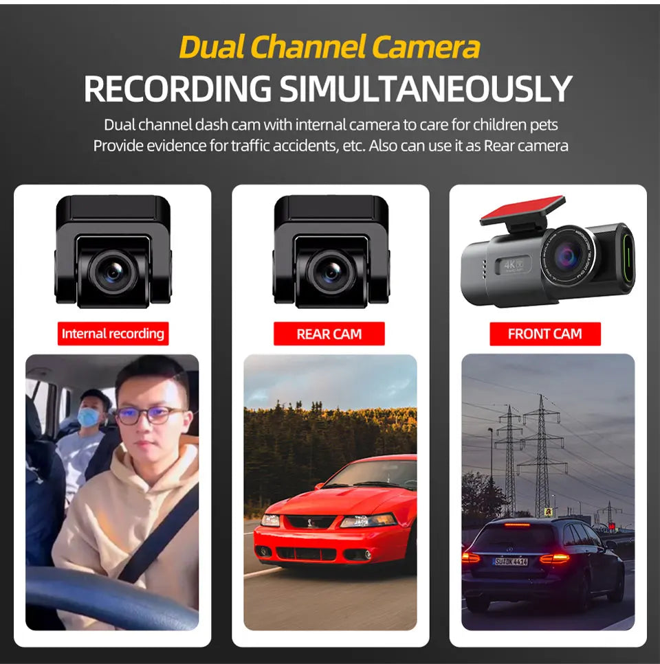 4K UHD Dual Lens Dash Cam – Night Vision Car DVR with Wi-Fi, GPS, and 24H Parking Surveillance