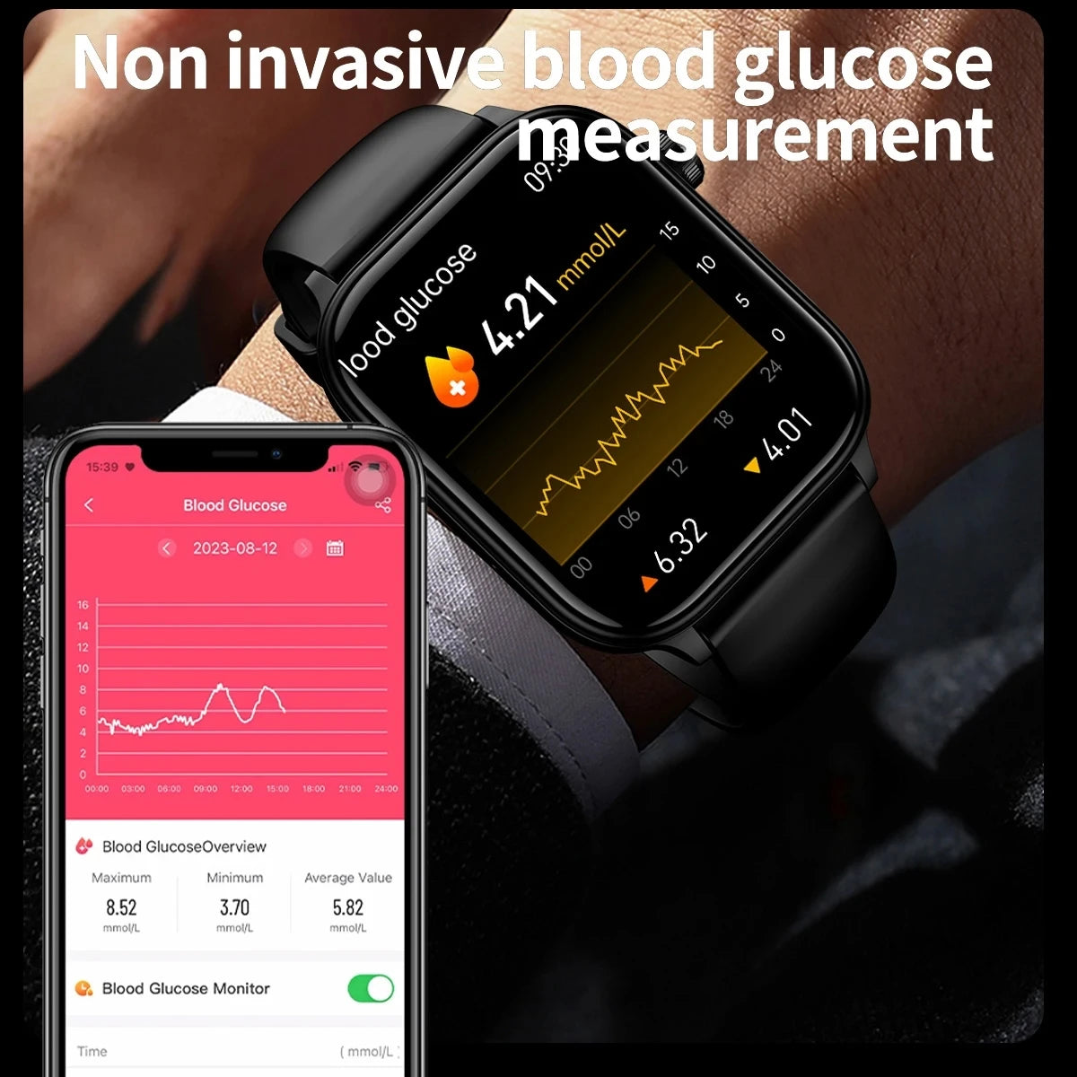 AI Health Smartwatch 2024: ECG+PPG, Medical Diagnosis, Uric Acid, Glucose, Lipids, Bluetooth Calls.