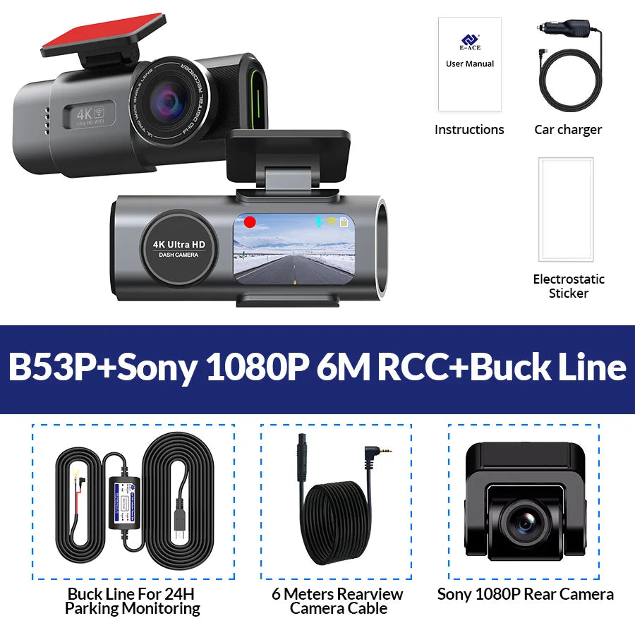 4K UHD Dual Lens Dash Cam – Night Vision Car DVR with Wi-Fi, GPS, and 24H Parking Surveillance