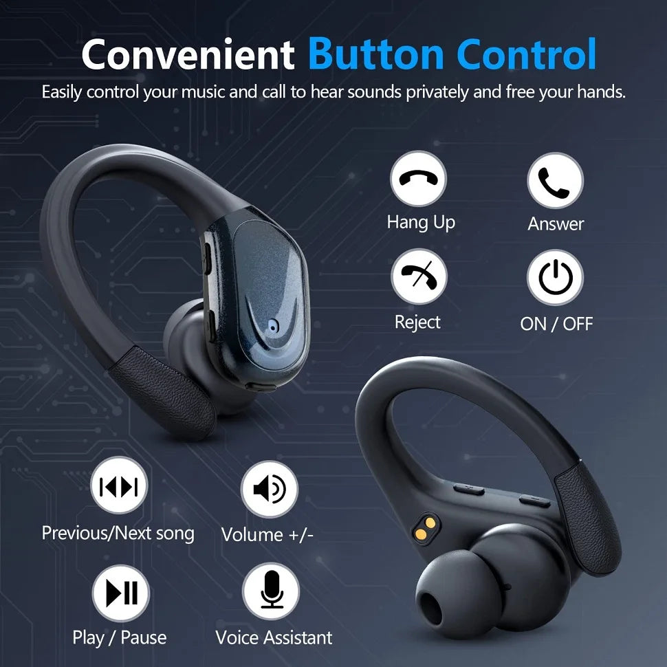 Bluetooth 5.3 Sports Earphones | True Wireless Earbuds with Noise Reduction, Earhook Design, Mic, Waterproof, and HiFi Sound