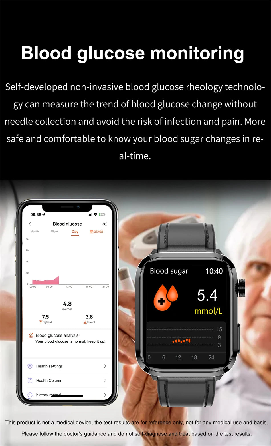 AI Health Smartwatch 2024: ECG+PPG, Medical Diagnosis, Uric Acid, Glucose, Lipids, Bluetooth Calls.