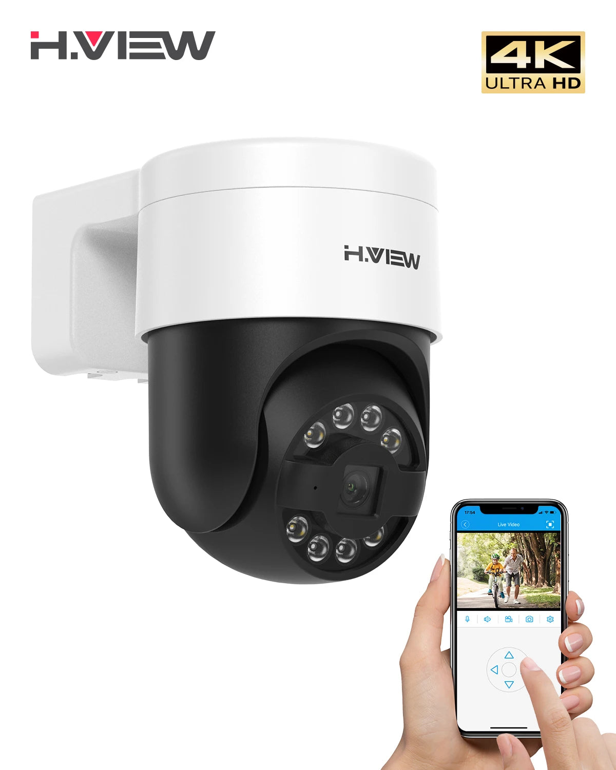 H.View 4K/8MP PoE IP Security Camera – PTZ, Two-Way Audio & Outdoor Surveillance