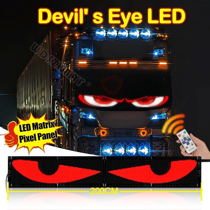 Devil's Eye LED Matrix Display – Remote-Controlled Scrolling Animation Panel for Car & Truck Windshields