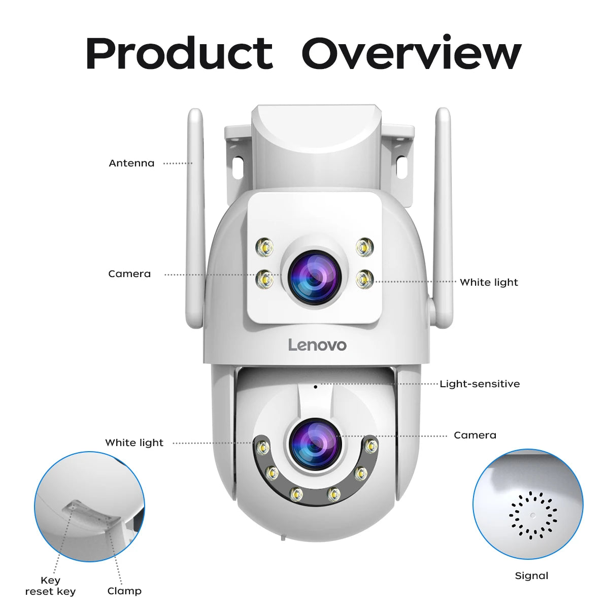 Lenovo 4K Dual Lens PTZ WiFi Surveillance Camera (5G, Auto Tracking, Audio/Video, ONVIF)