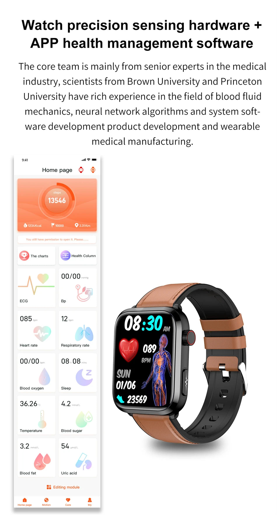 AI Health Smartwatch 2024: ECG+PPG, Medical Diagnosis, Uric Acid, Glucose, Lipids, Bluetooth Calls.