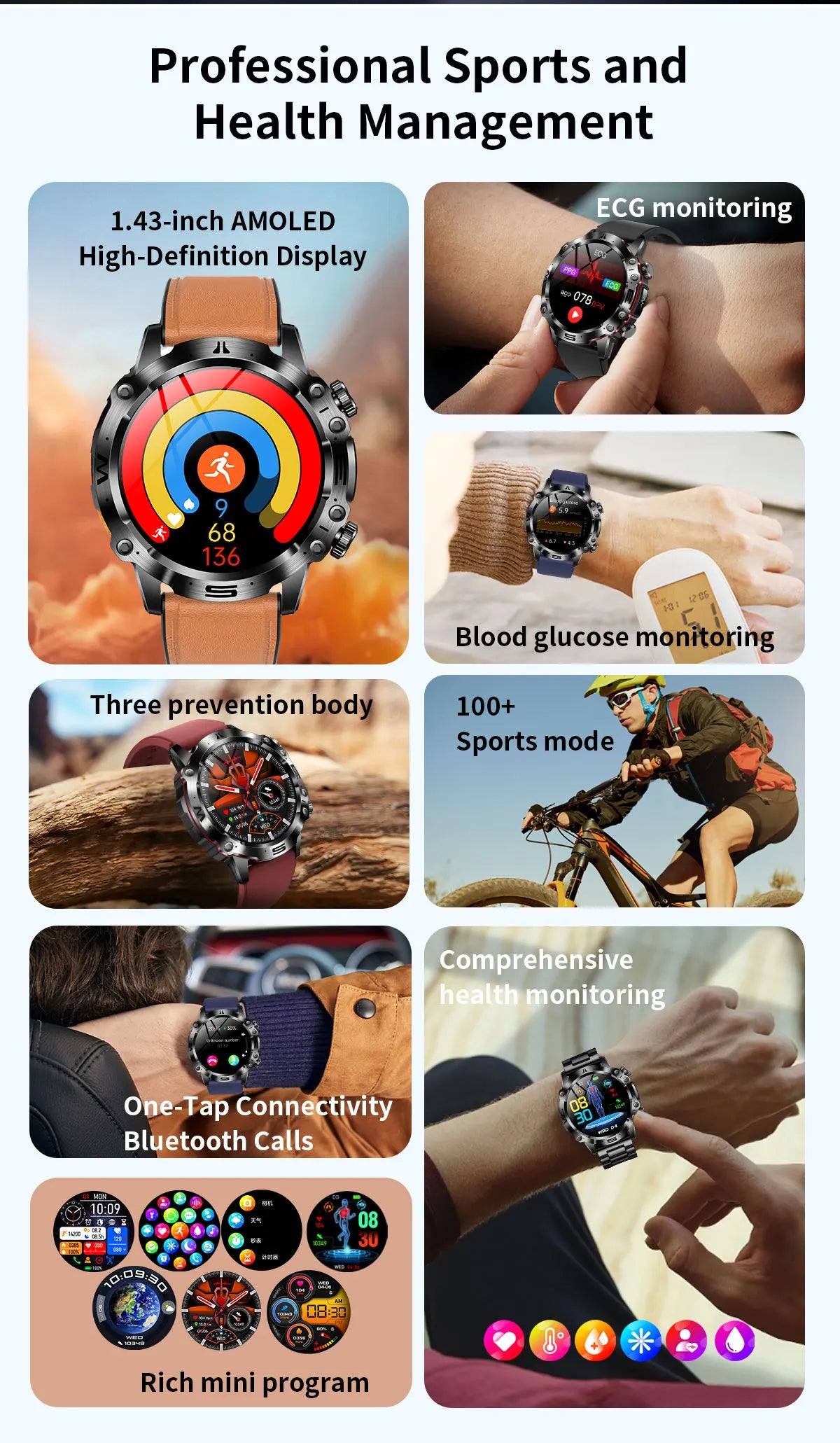 Smartwatch Health: ECG+PPG, Uric Acid, Glucose, Lipids Monitoring, Sports & Bluetooth Calls.