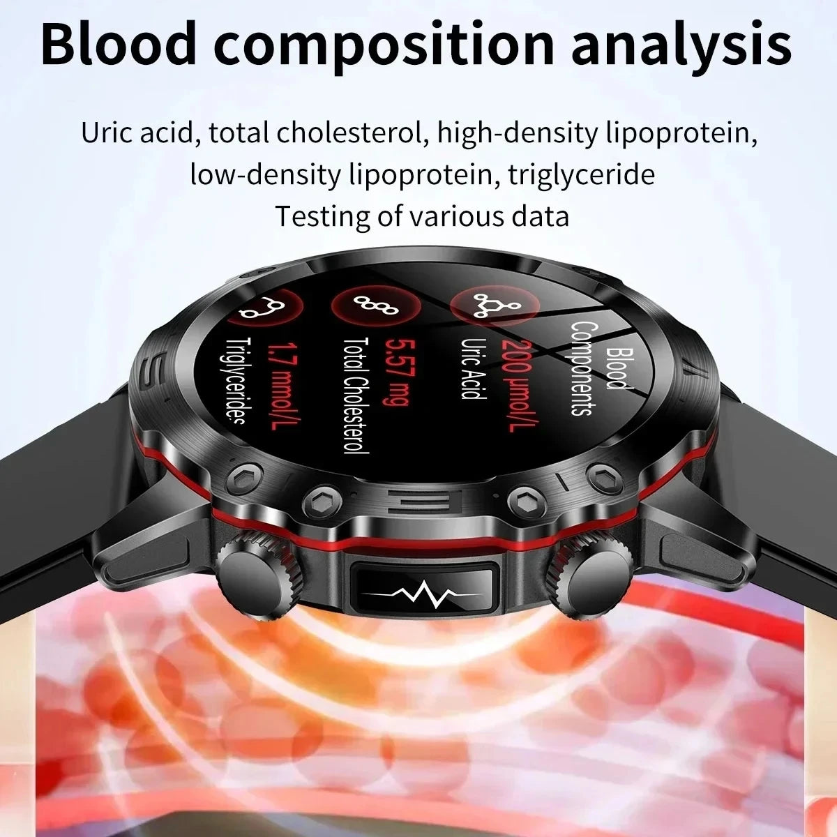 Smartwatch Health: ECG+PPG, Uric Acid, Glucose, Lipids Monitoring, Sports & Bluetooth Calls.