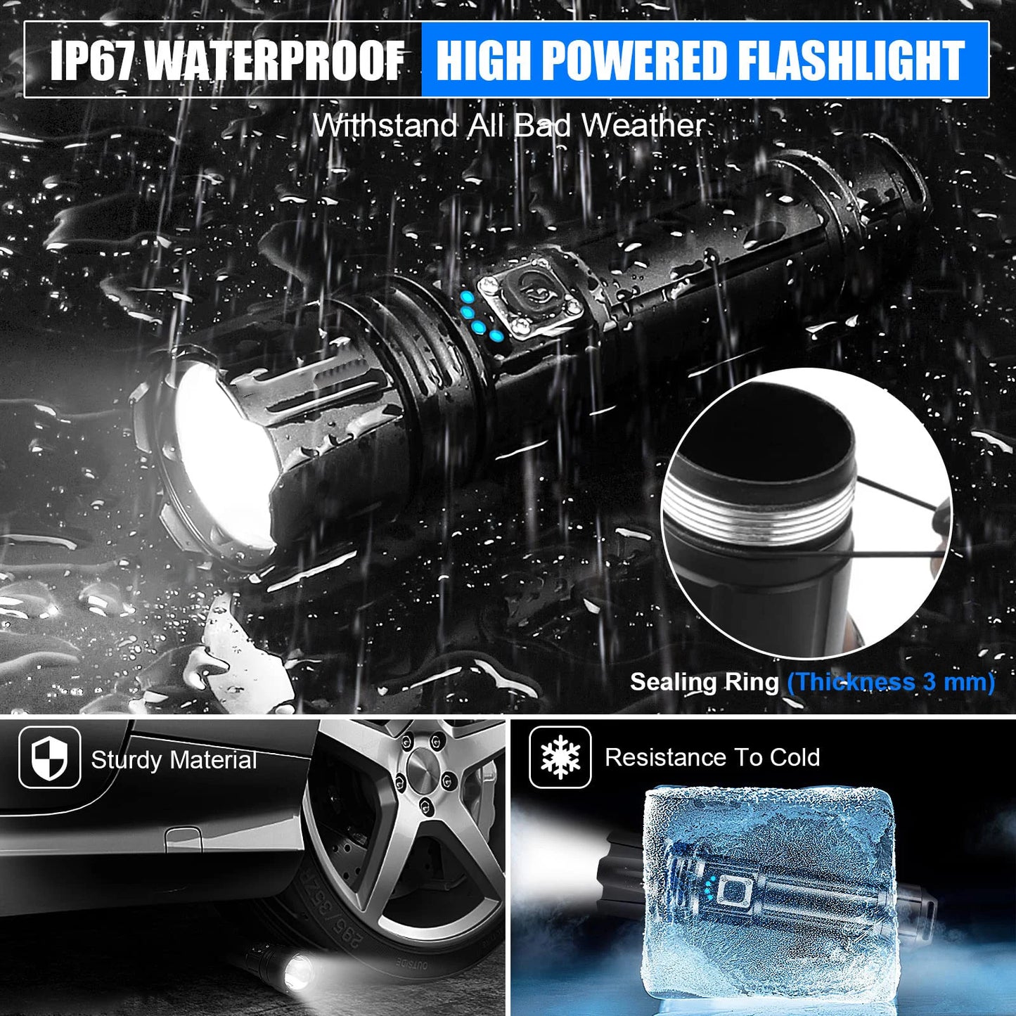 Super Bright 950,000 Lumen Rechargeable Torch – XHP70.2 LED, USB Powered