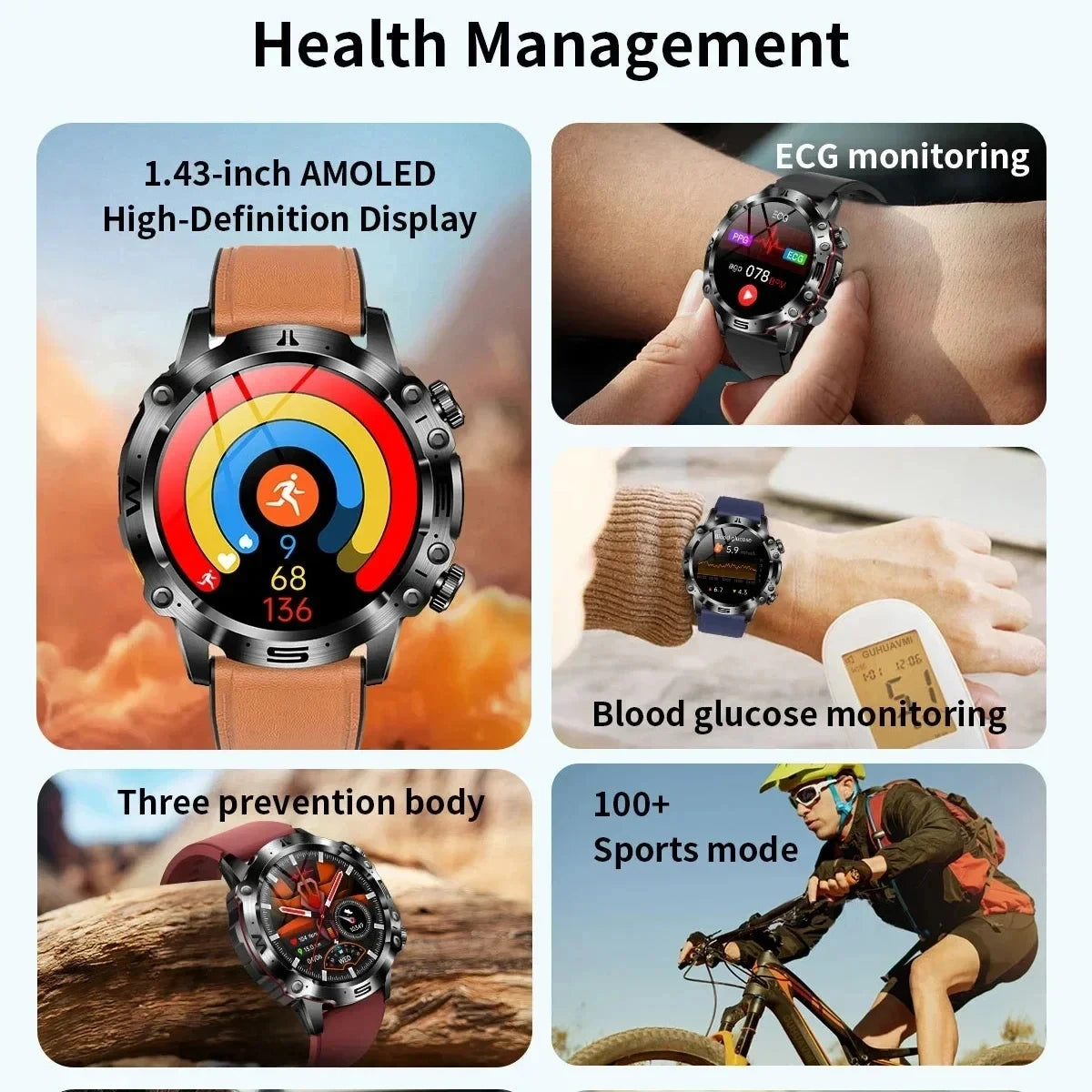 Smartwatch Health: ECG+PPG, Uric Acid, Glucose, Lipids Monitoring, Sports & Bluetooth Calls.