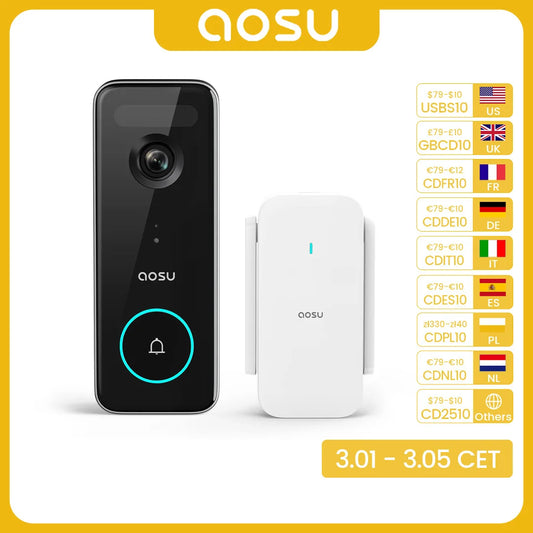 AOSU 5MP Ultra HD 2.4/5G WiFi Video Doorbell Outdoor Camera PIR Motion Detection 2-Way Audio Wireless Door Bell Support Alex