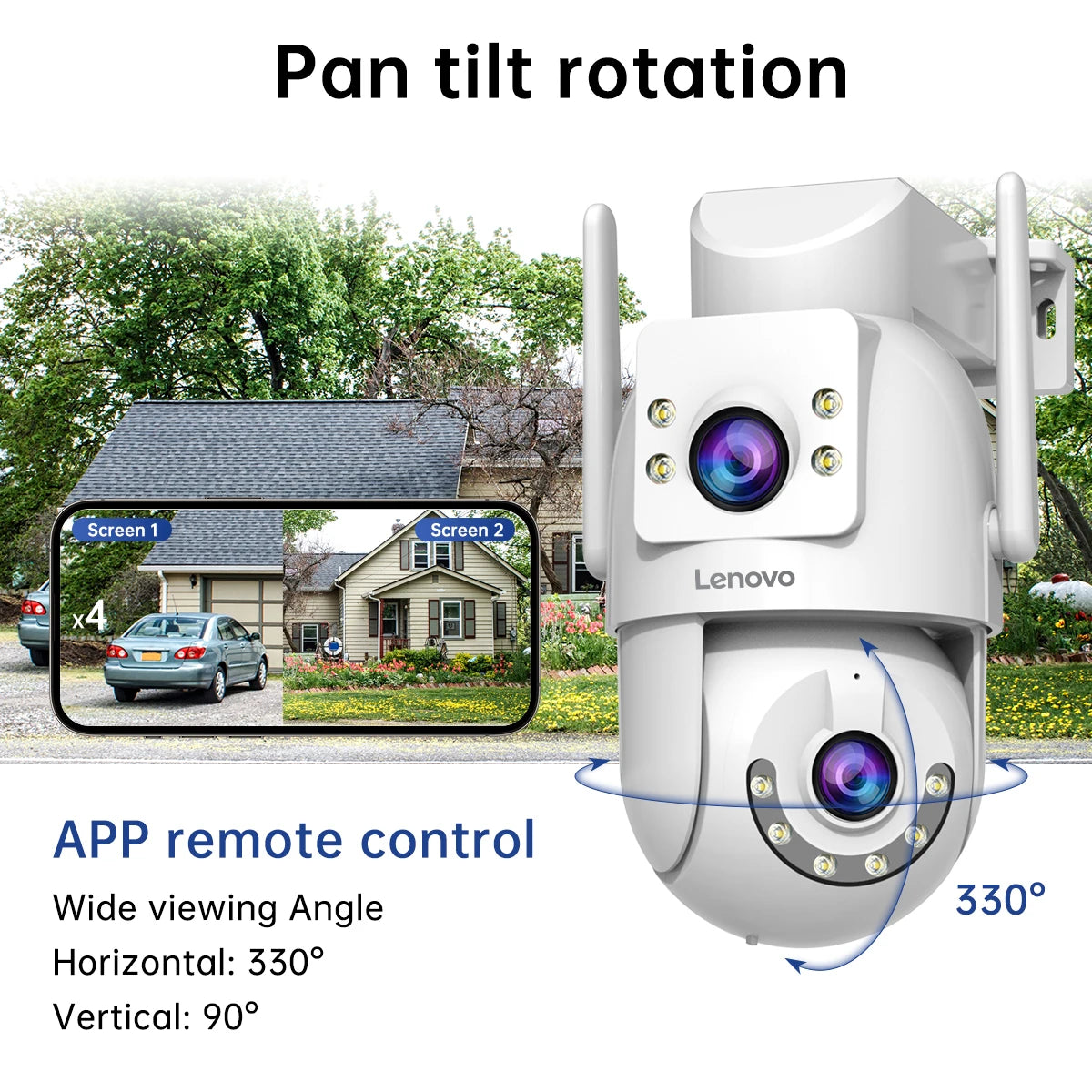 Lenovo 4K Dual Lens PTZ WiFi Surveillance Camera (5G, Auto Tracking, Audio/Video, ONVIF)