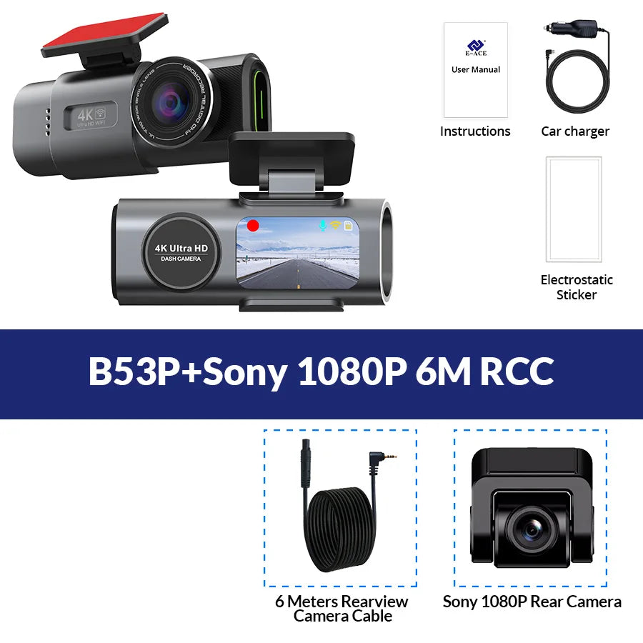 4K UHD Dual Lens Dash Cam – Night Vision Car DVR with Wi-Fi, GPS, and 24H Parking Surveillance