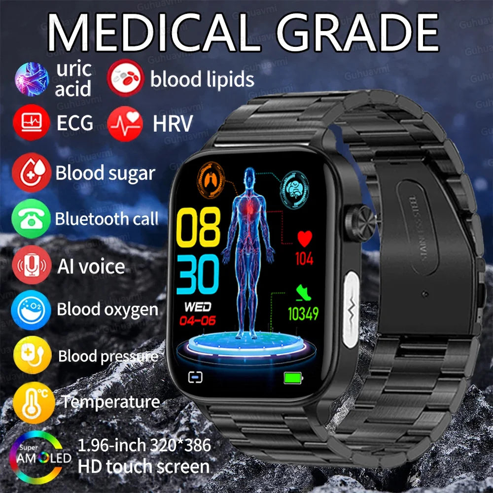 AI Health Smartwatch 2024: ECG+PPG, Medical Diagnosis, Uric Acid, Glucose, Lipids, Bluetooth Calls.