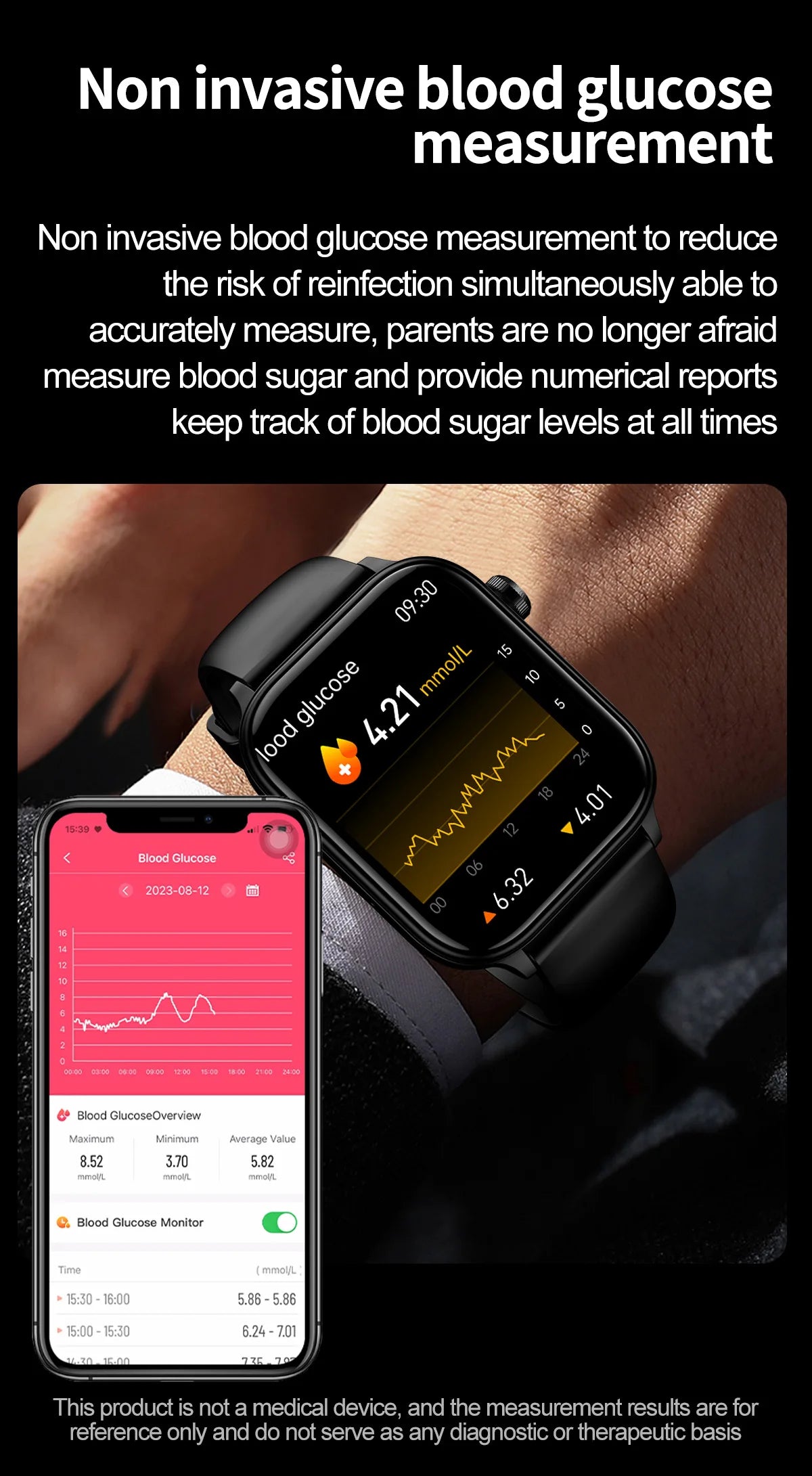 AI Health Smartwatch 2024: ECG+PPG, Medical Diagnosis, Uric Acid, Glucose, Lipids, Bluetooth Calls.