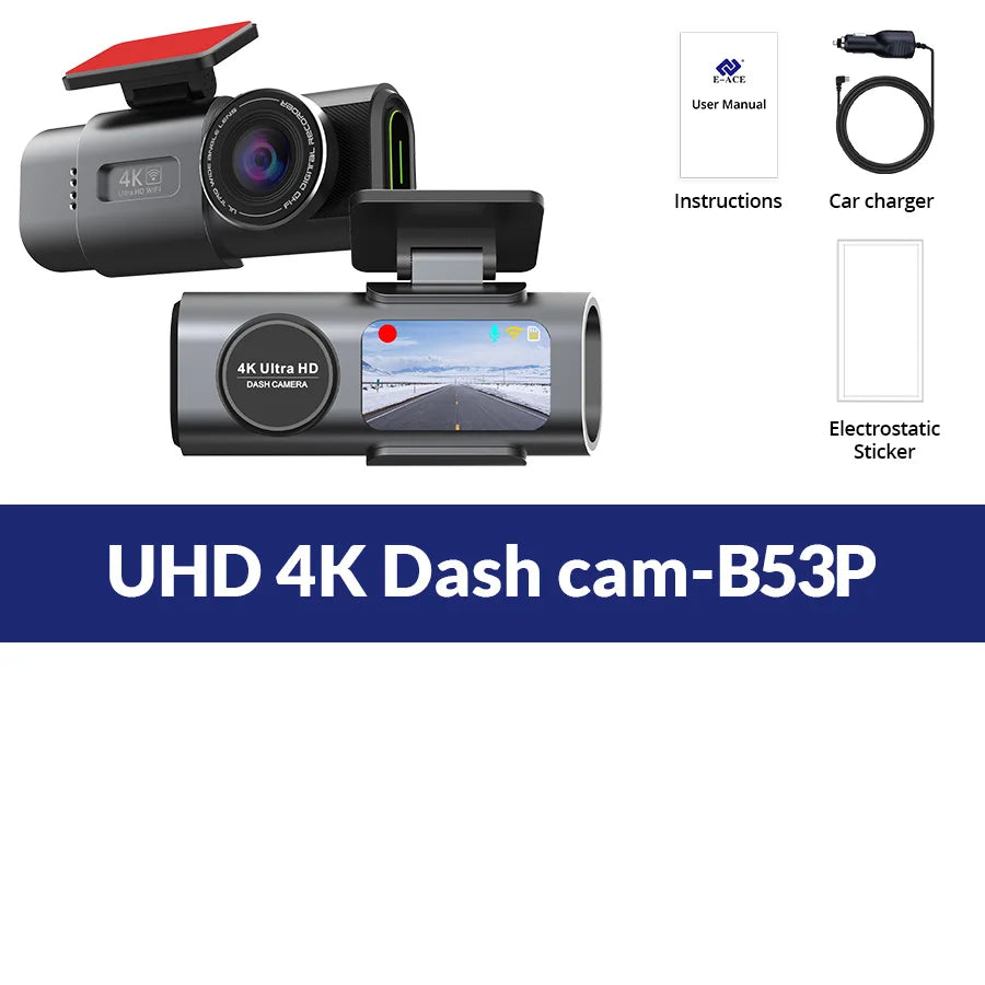 4K UHD Dual Lens Dash Cam – Night Vision Car DVR with Wi-Fi, GPS, and 24H Parking Surveillance