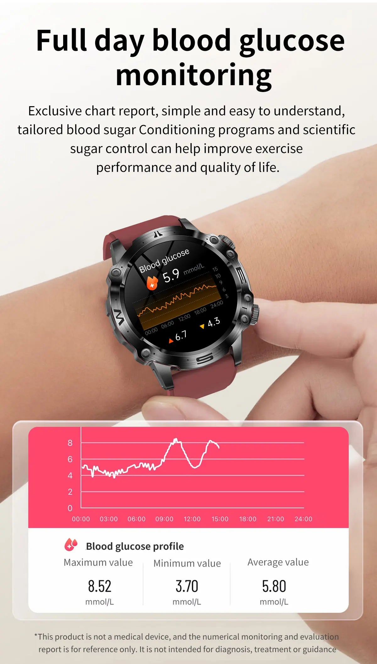 Smartwatch Health: ECG+PPG, Uric Acid, Glucose, Lipids Monitoring, Sports & Bluetooth Calls.