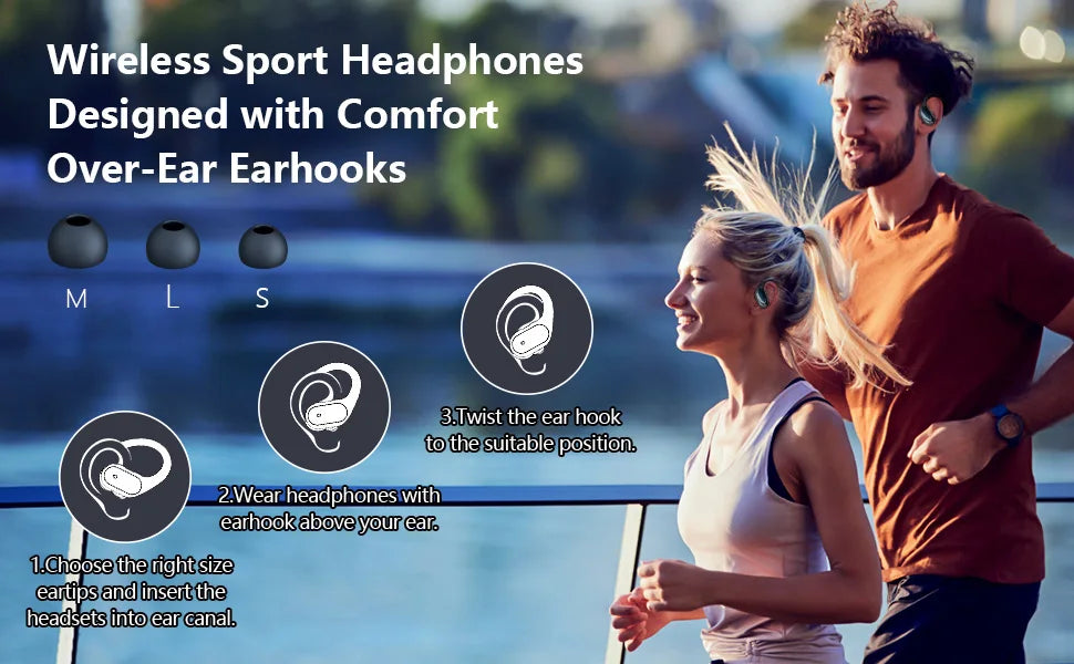 Bluetooth 5.3 Sports Earphones | True Wireless Earbuds with Noise Reduction, Earhook Design, Mic, Waterproof, and HiFi Sound