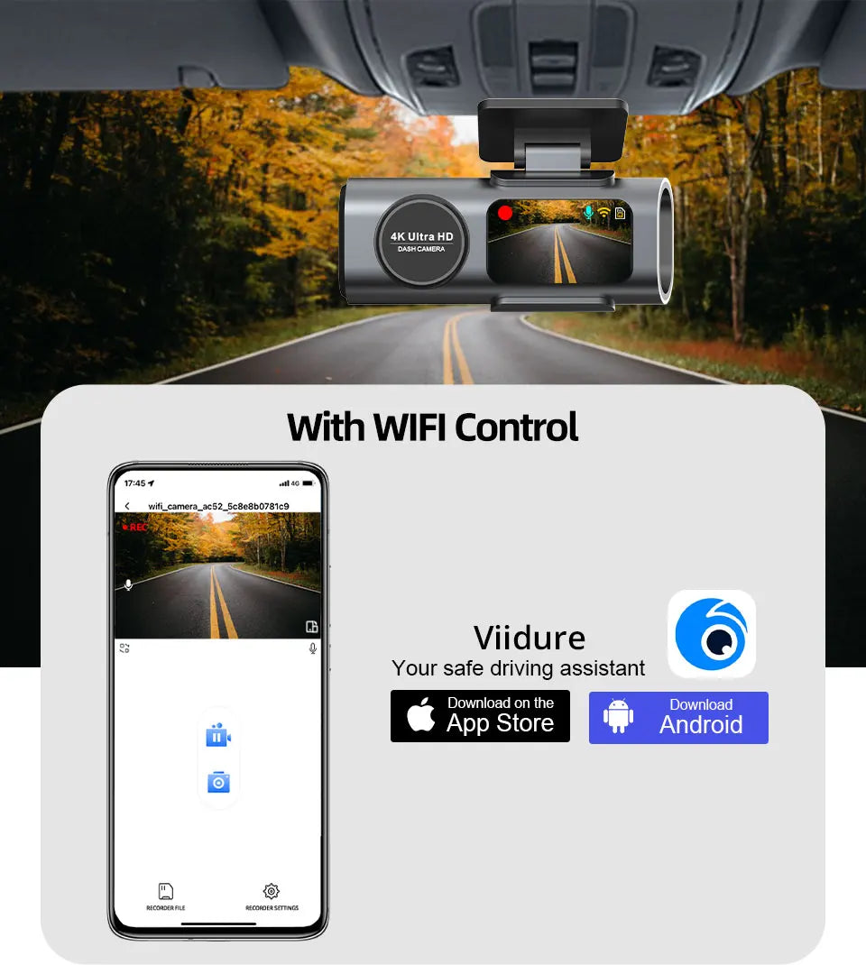 4K UHD Dual Lens Dash Cam – Night Vision Car DVR with Wi-Fi, GPS, and 24H Parking Surveillance