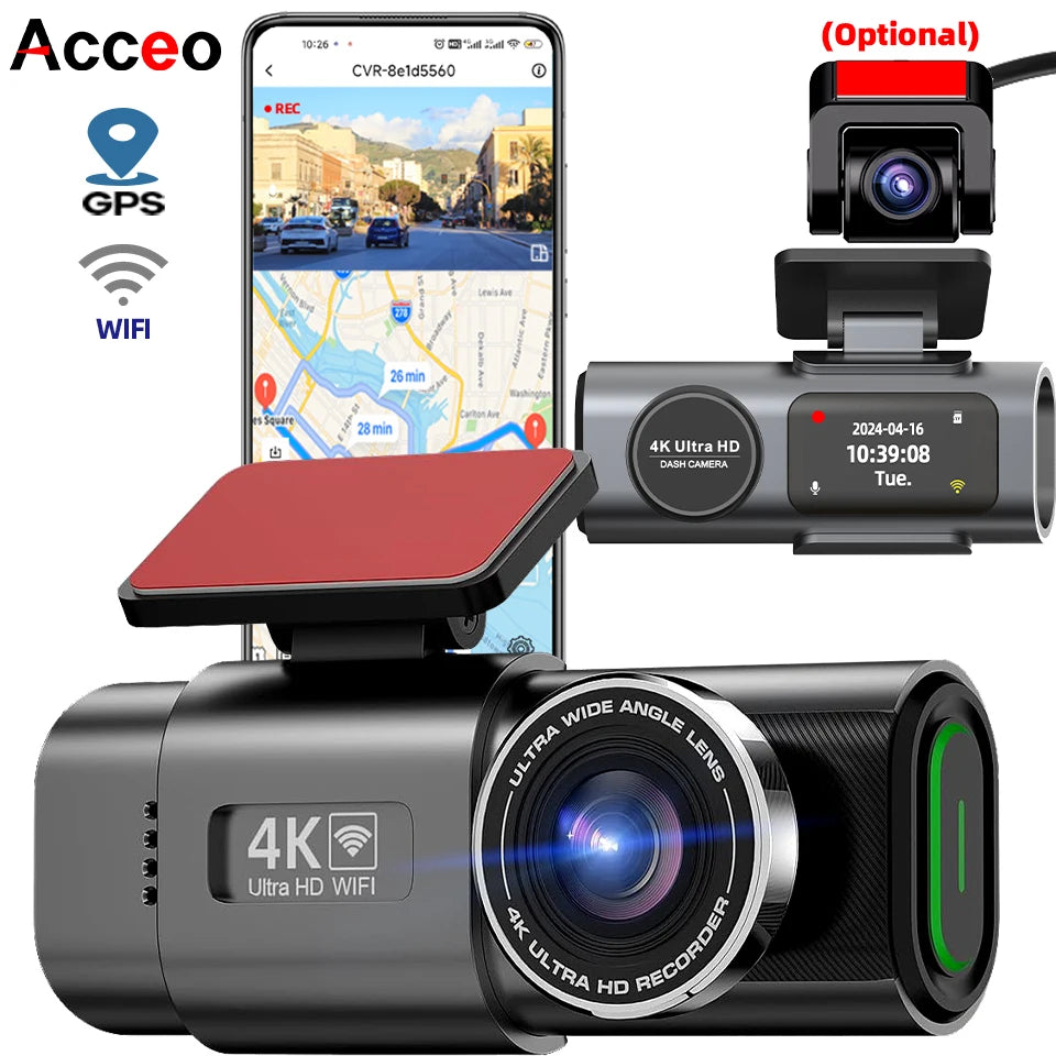 4K UHD Dual Lens Dash Cam – Night Vision Car DVR with Wi-Fi, GPS, and 24H Parking Surveillance