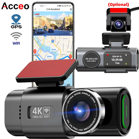 4K UHD Dual Lens Dash Cam – Night Vision Car DVR with Wi-Fi, GPS, and 24H Parking Surveillance