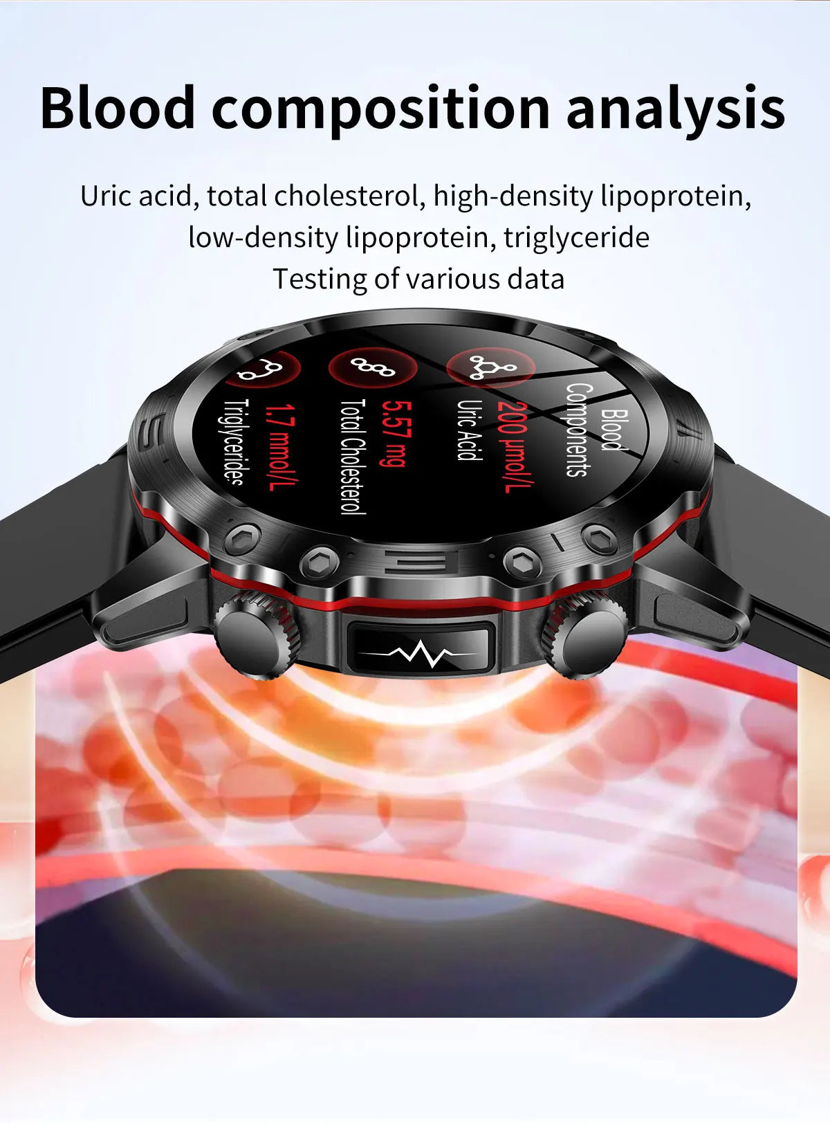 Smartwatch Health: ECG+PPG, Uric Acid, Glucose, Lipids Monitoring, Sports & Bluetooth Calls.